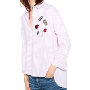 {Zara} High/Low Striped Patch Button Down